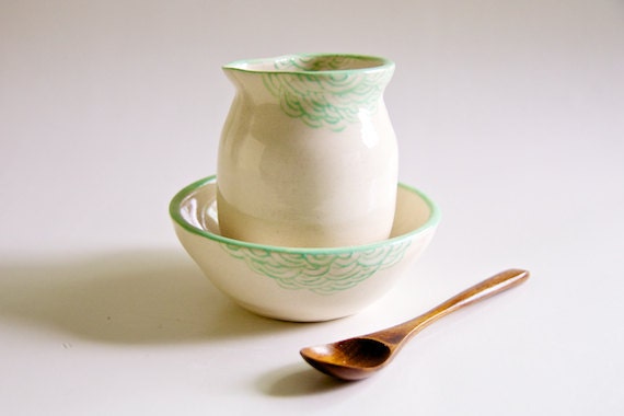 Creamer and Sugar Bowl in Mint- Serving tableware ceramics by RossLab (made to order)