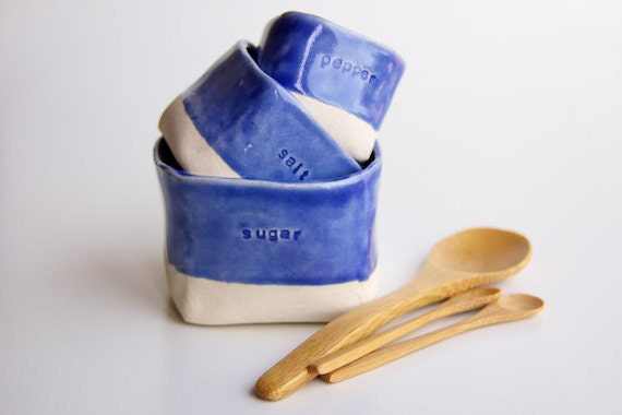Nesting Spice Cellars in Blue- Set of three
