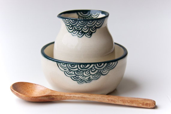 Teal Ceramic Creamer and Sugar Bowl (made to order) by RossLab