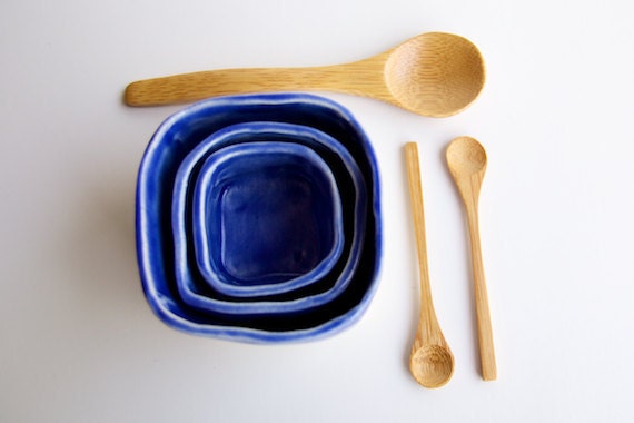 Nesting Spice Cellars in Blue- Set of three