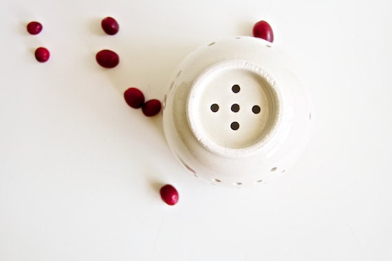 Berry Colander in Red- scallop design ceramics by RossLab (made to order)