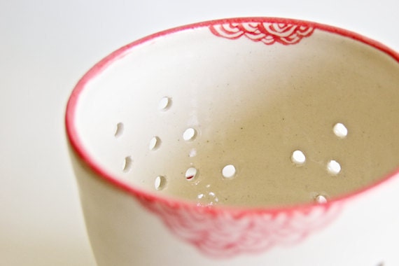 Berry Colander in Red- scallop design ceramics by RossLab (made to order)