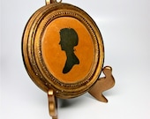 Antique Silhouette Paper Cut Art Oval Frame Woman Bust - hensfeathers