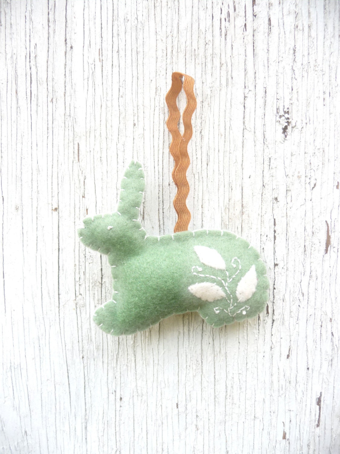 Green mint cottage chic Easter bunny ornament, number 25 - WillowandQuail