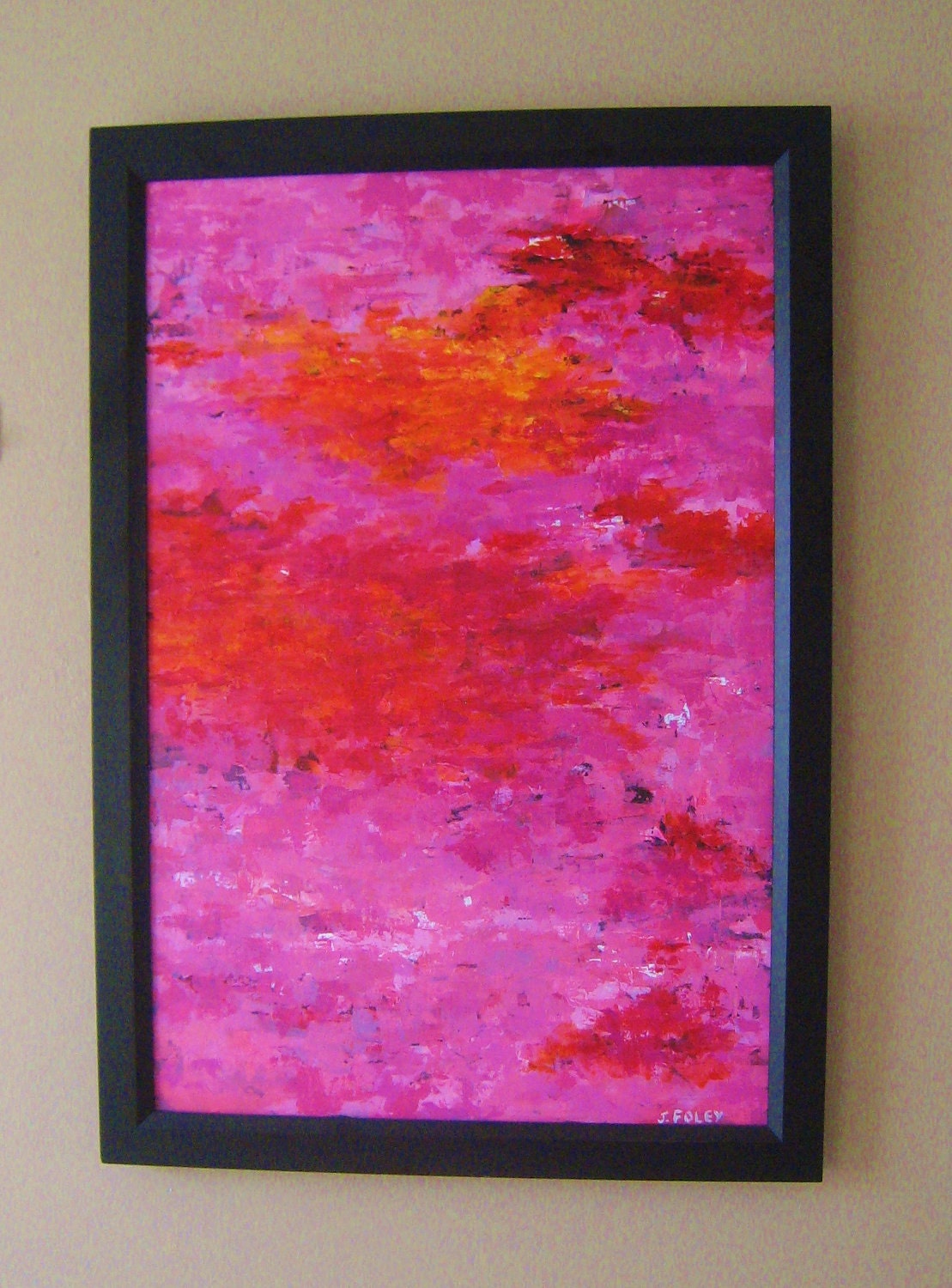 Fuschia Abstract Sunset Large, bold, framed original painting