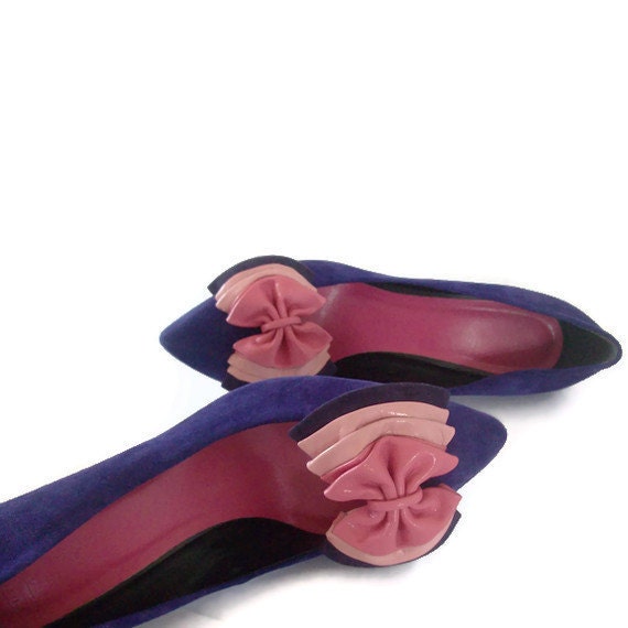 Purple,pink and fuchsia shoes-clips in genuine leather made in Italy
