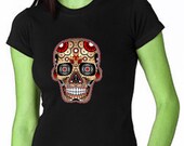 Sugar Skull WOMENS T-shirt Dia de los Muertos Tee Shirt Sizes S  M  L  XL  XXL