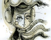 Aviatrix (print of an original ink and watercolor illustration)