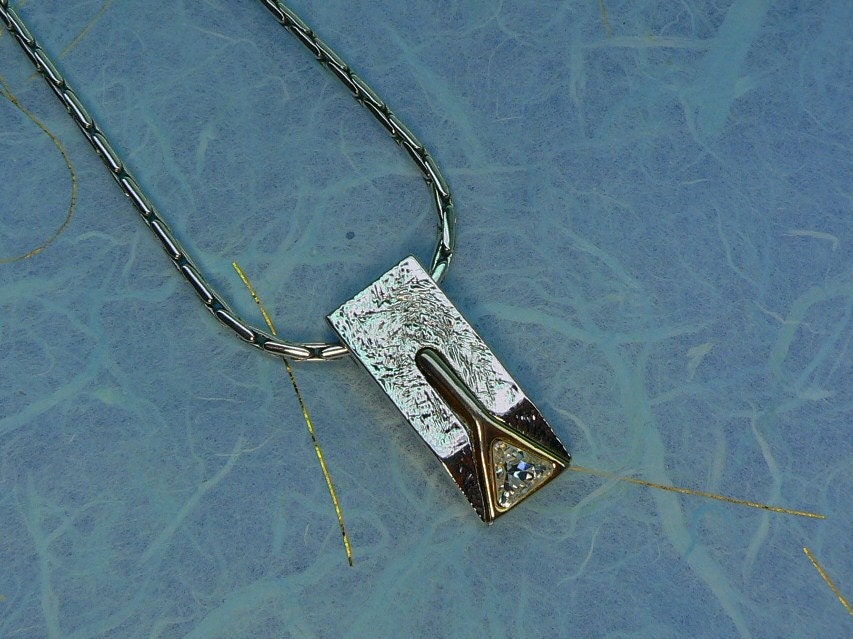 Modern Necklace Rectangle Silvertone Pendant