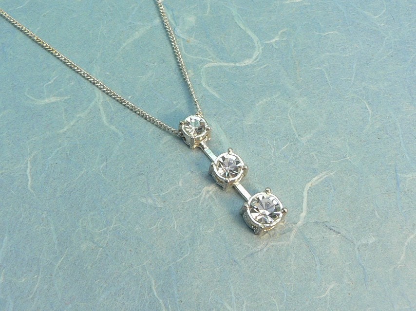 Past Present Future Pendant Necklace Clear Rhinestone