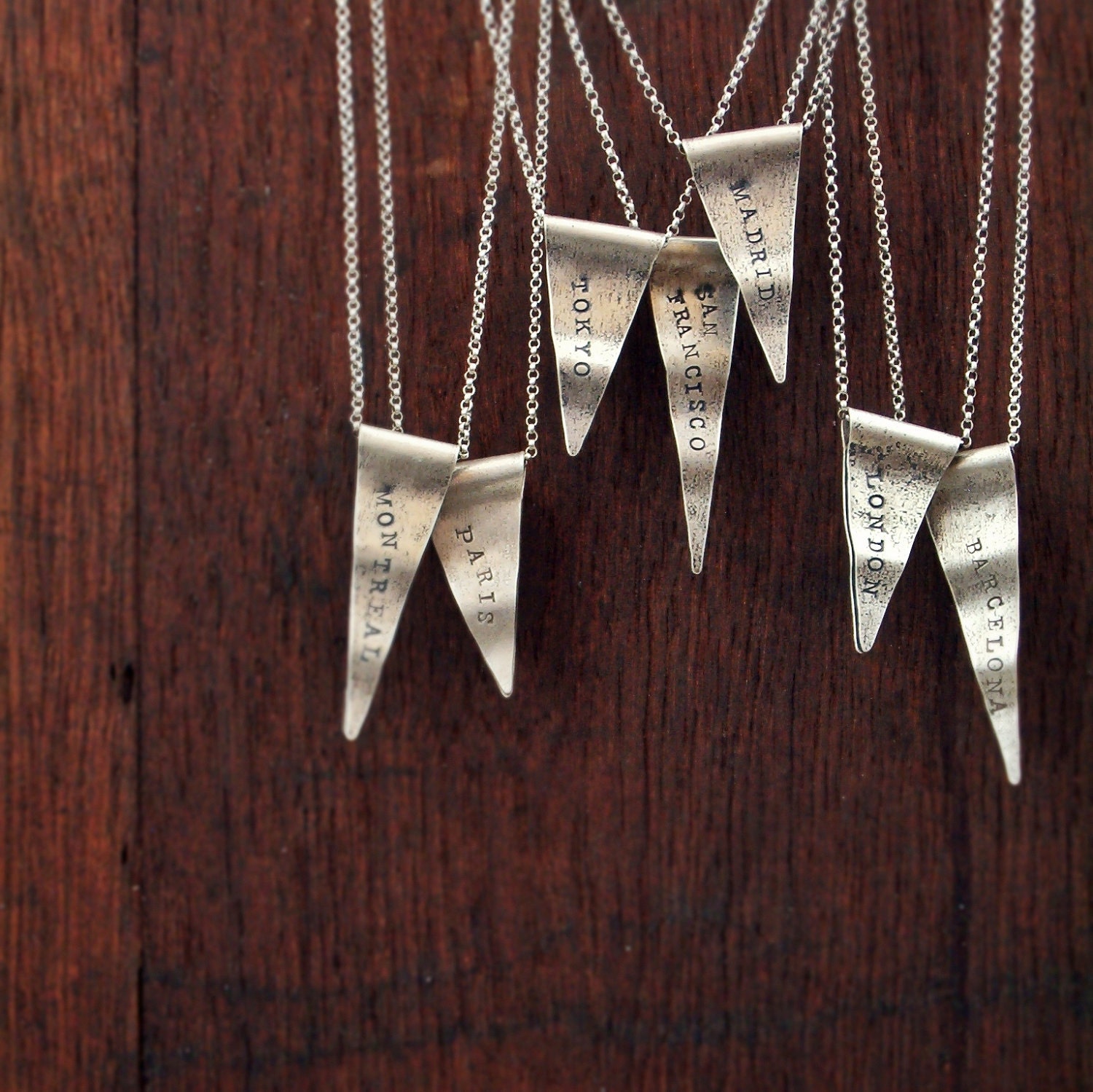 personalized sterling silver necklace custom city state name travel pennant charm