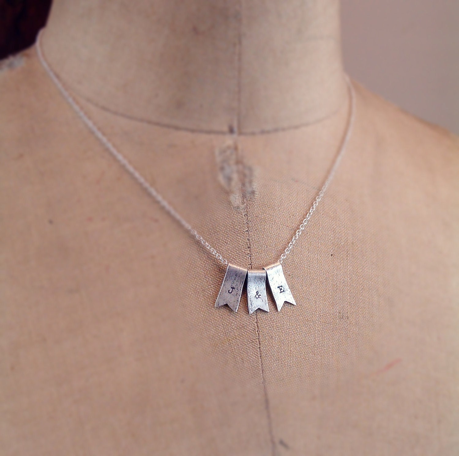 sterling silver necklace jewelry initial ribbon banner personalized