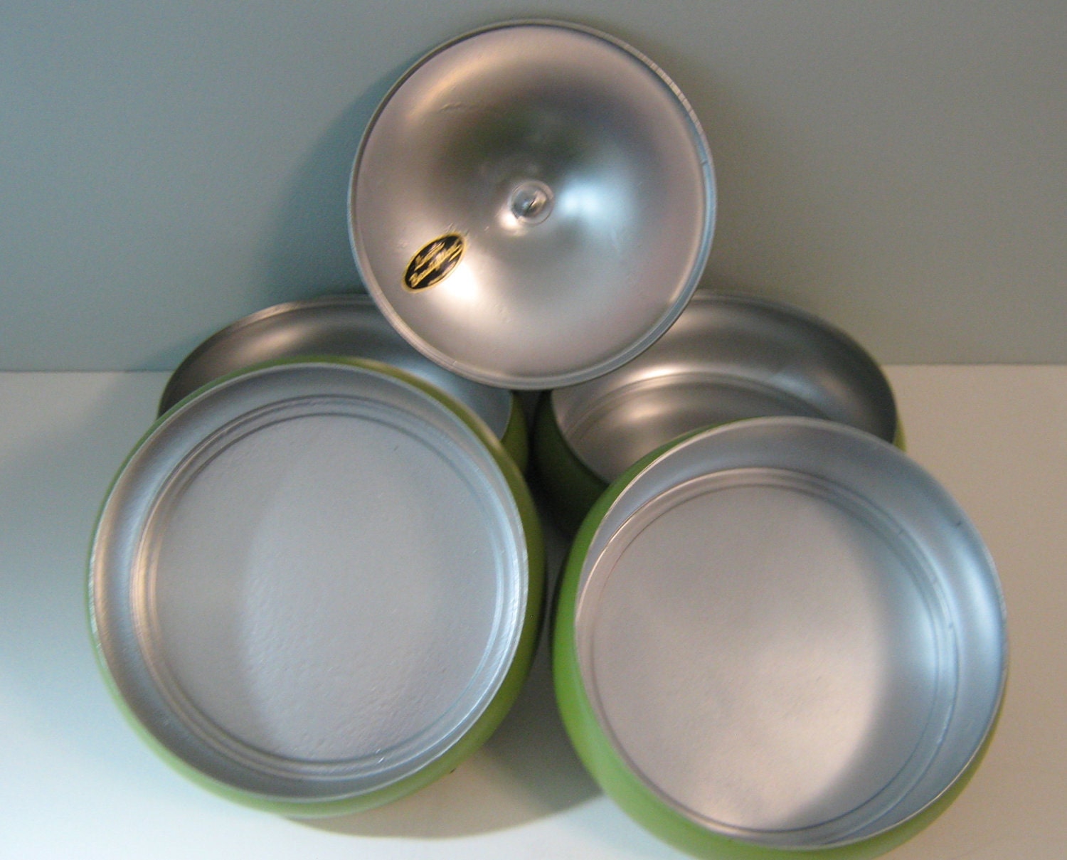 Kitchen Canister: Kitchen Stackable Canister, Stacked Set, Metal Kitchen Containers, Four and Lid, Avocado Green, Sugar Coffee Tea Flour