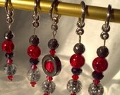 Vampire   Set of 5 - Hematite and Red Crystal Stitch Markers