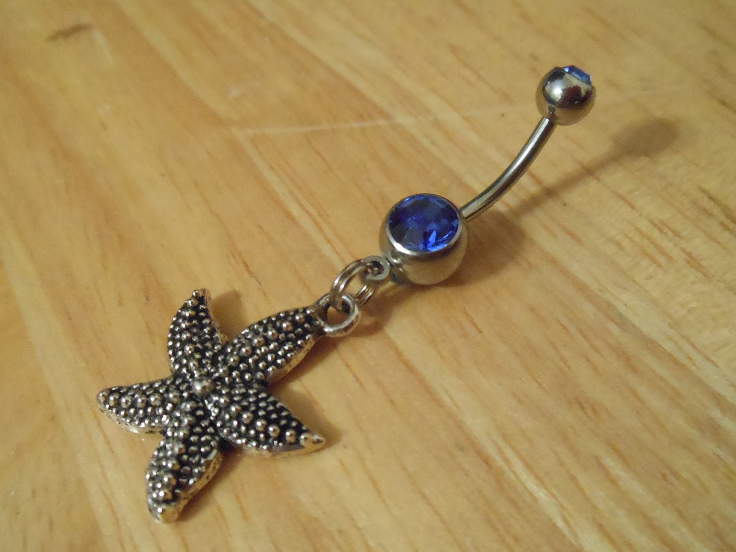 Starfish Belly Ring with Blue Gem - Belly Button Ring