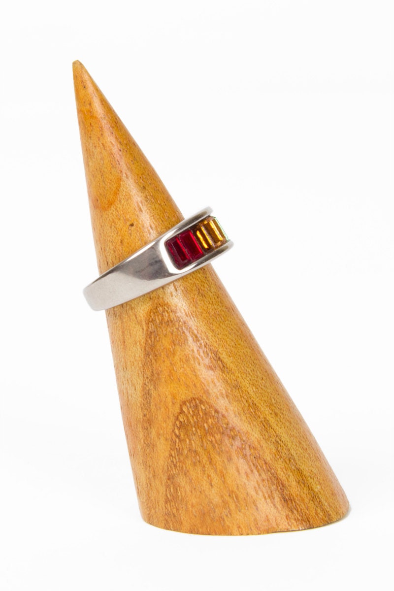 80s Vintage Ring Silver Rainbow Size 6.5