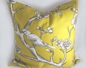 Decorative Pillow Cushion Cover - Accent Pillow - Throw Pillow - Dwell - Vintage Blossom Citrine, Mustard, Yellow, Bird - 20 x 20 Inch