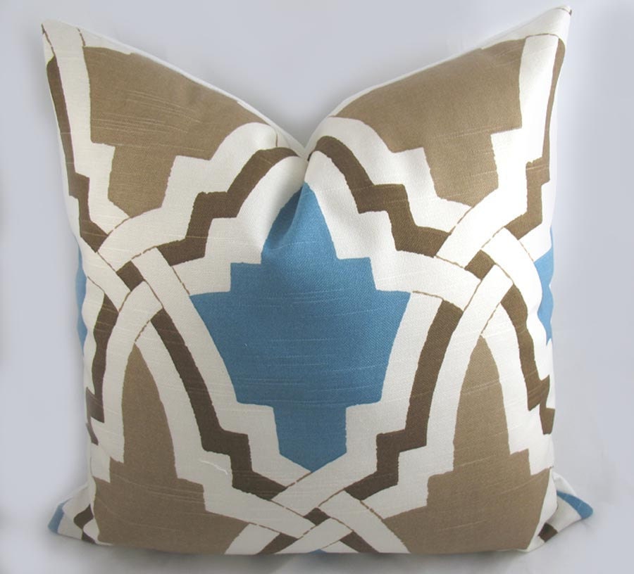 Decorative Pillow Cushion Cover - Accent Pillow - Throw Pillow - Duralee - Bokara Mocha - Surf - Trellis - Lattice - 17 x 17 inch