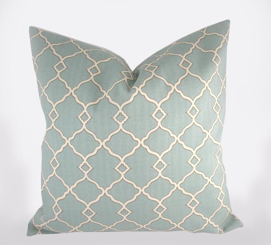 Decorative Pillow Cushion Cover - Accent Pillow - Throw Pillow - Chippendale Fretwork Mineral, Dusty Teal - Indoor Outdoor - 16 x 16