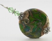 Handmade Lampwork Pendant SRAJD FireSong Creations Green Ivory Organic - FireSongCreations Handmade Lampwork Pendant SRAJD FireSong Creations Green Ivory Organic - FireSongCreations