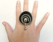 Spiral ring zipper design, black,plated silver ring .YKK Zipper-Ring is adjustable.eco friendly, recycled jewelry
