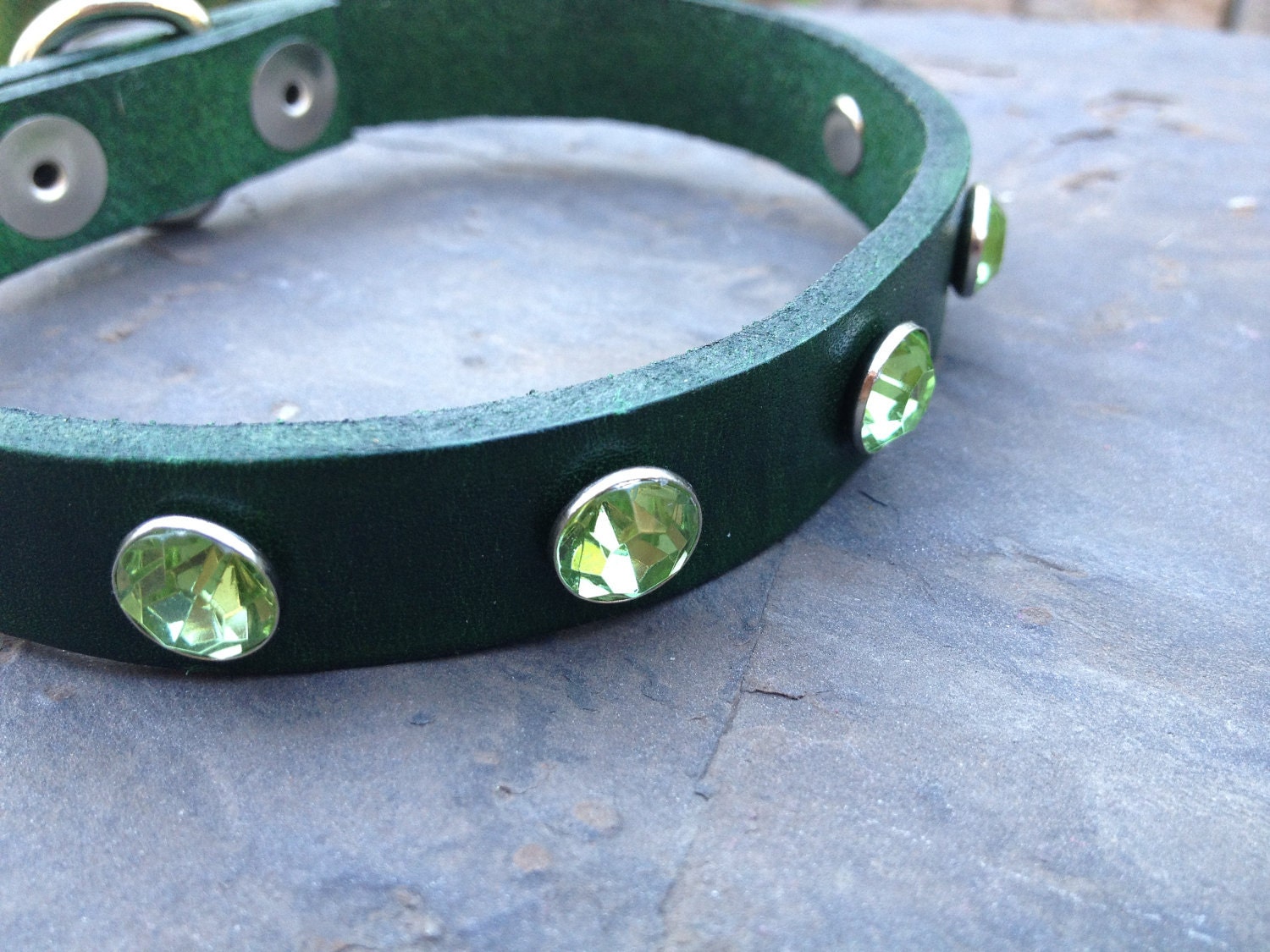 SALE 12" - 14" Rhinestone Leather Snap Dog Collar - OOAK