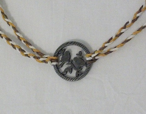 Ochre, Brown, And White Braided Hemp Necklace With Birds in Tree Pendant