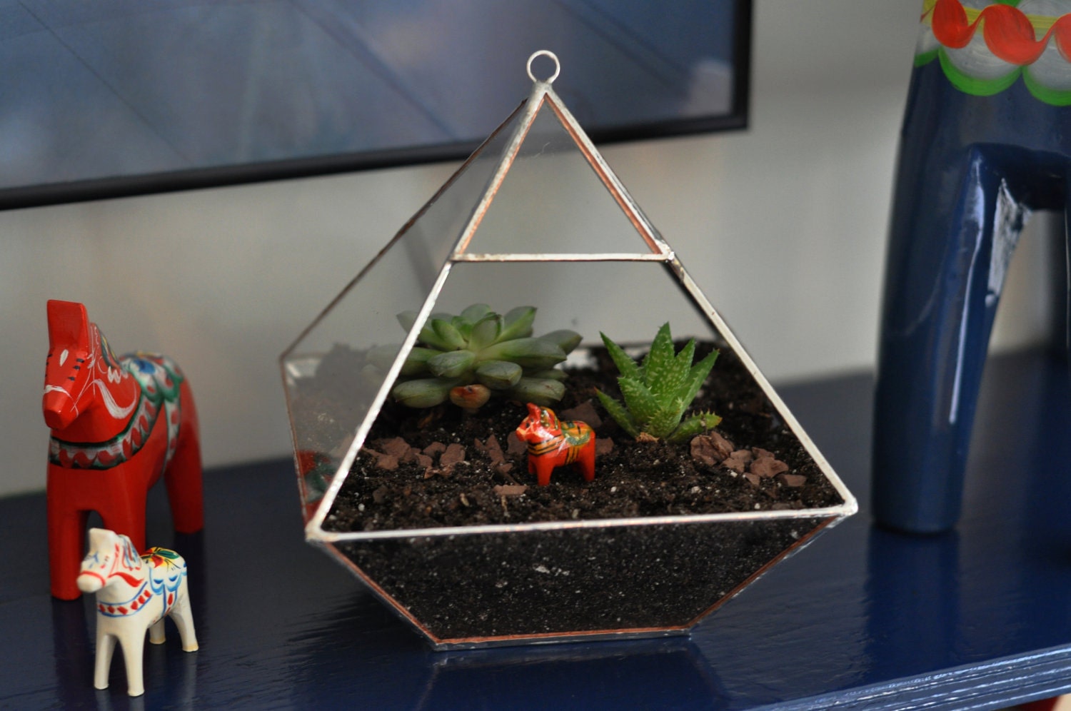 Air Terrarium Kit, pyramid top glass terrarium for hanging or to sit -- copper or silver color -- terrarium supplies -- eco friendly