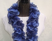 Sale. Ruffled Scarf.Knit.Blue/navy.Lacy.Spring/Summer.Ready to ship.