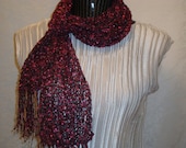 Scarf Knit  Wine.Ladder.Fringe.Light.Woman.Ribbon yarn.Gift.Ready  to  ship.