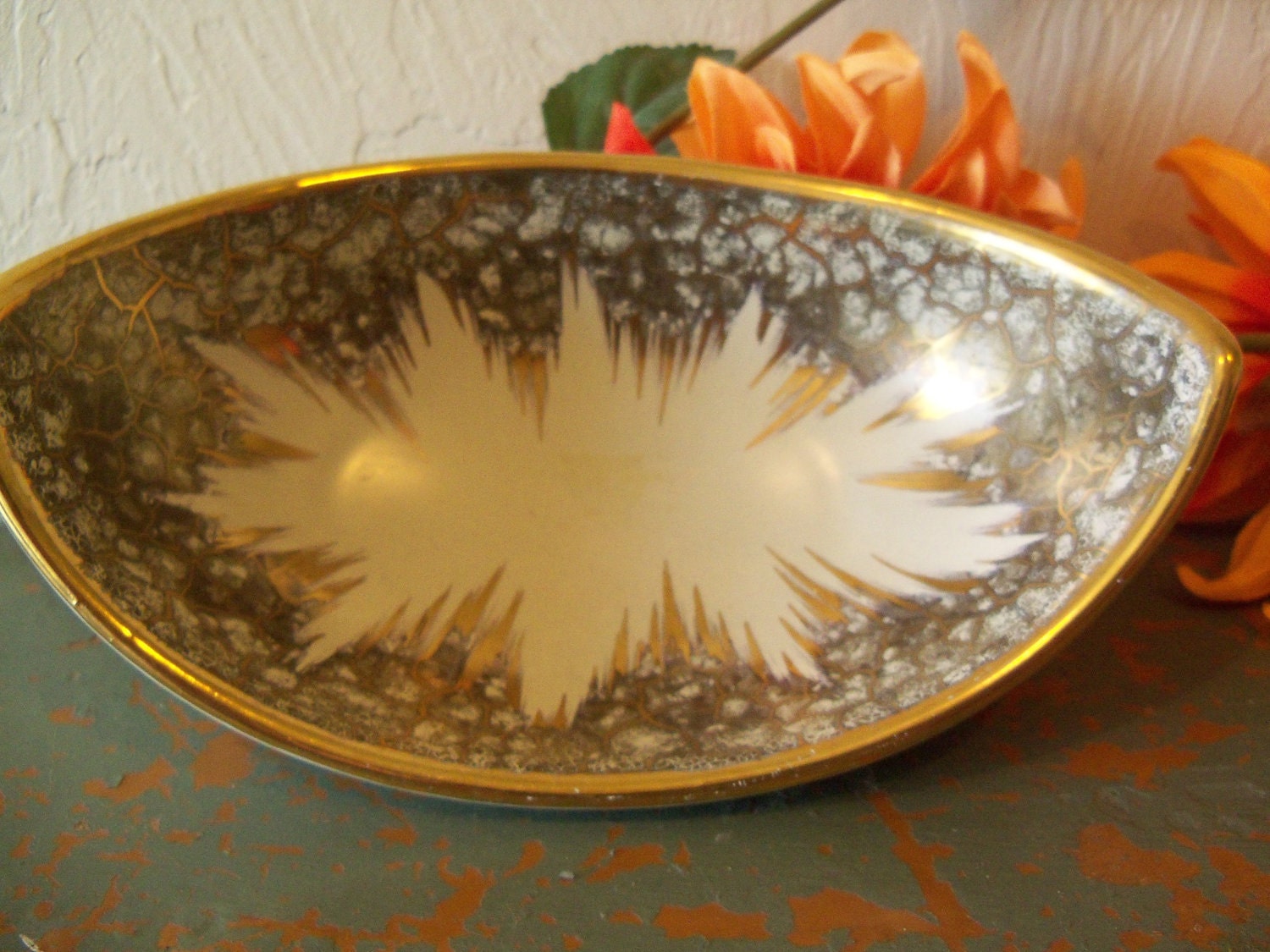 Vintage German Vanity Dish Marked made in Germany - Dresser or Jewelry or Candy Dish Hollywood Regency