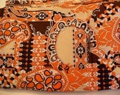 Vintage Schwartz Liebman Orange Fabric with Brown Black Cubes, Paisley, Flowers Print Textiles Bright Spring 2.75 yards 45 width