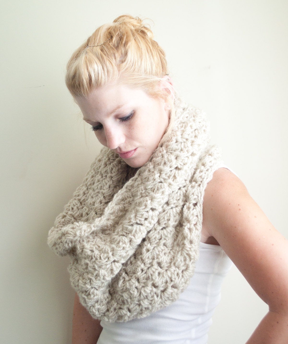 The Chunky Cowl Scarf Shawl Hood - Oat/Natural - large