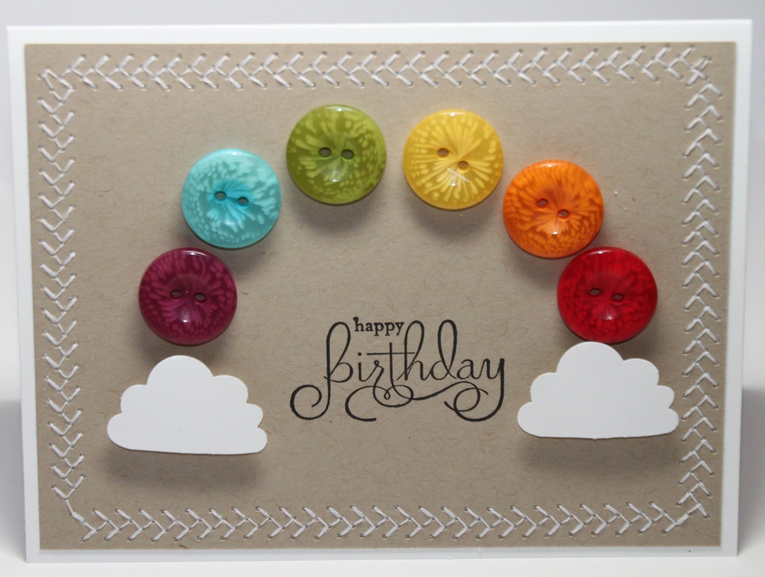 Happy Birthday Rainbow Button Stampin Up Handmade Card Primary Unisex
