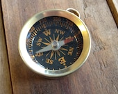 1 pc Vintage Style Nautical Compass Round Pendant Charm REALLY WORKS Nautical Shiny Gold Brass and Black large