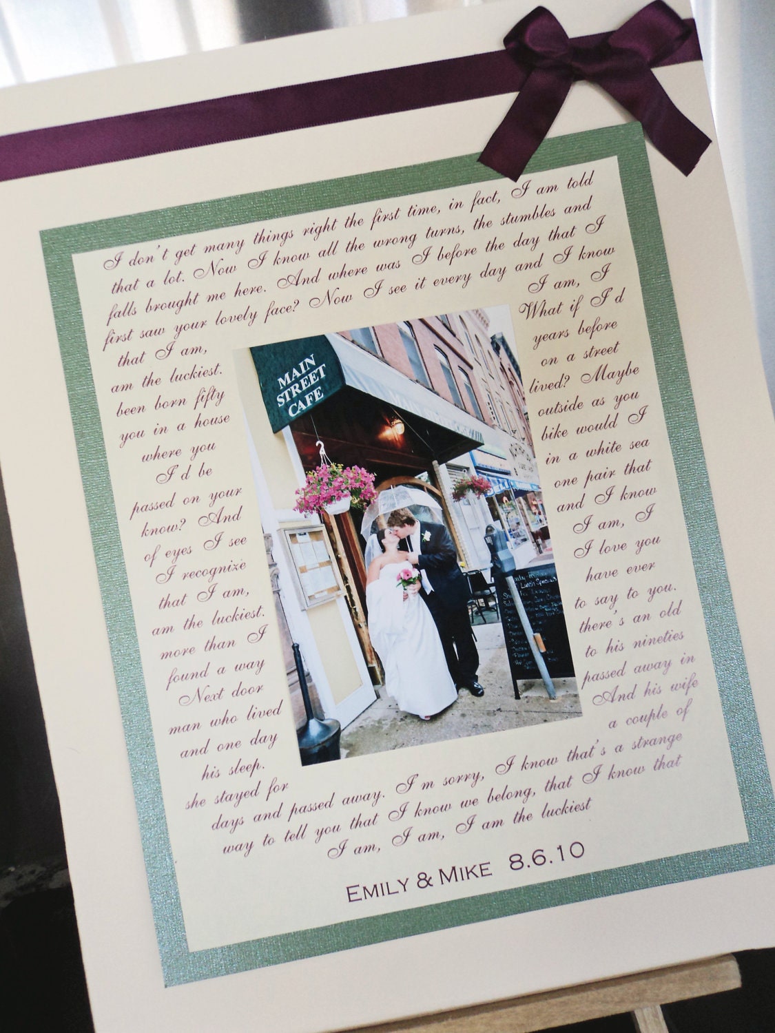 Valentines Day Gift, Personalized Photo Mat to Frame with Your Song Lyrics, Vows, Poem, etc.