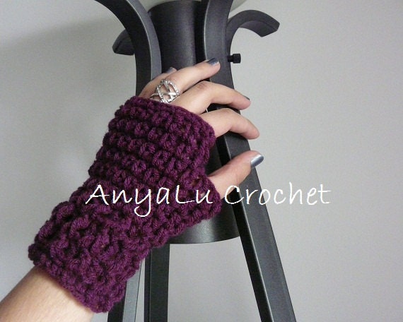 Crochet Women's Fingerless Gloves, Mothers Day Gift, Fashion accessories, Plum Purple, Mitts Mittens, Wrist Warmers, Hand warmers