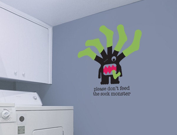 Sock Monster Vinyl Wall Decal Laundry Room Humor