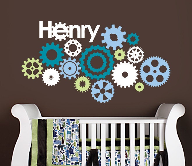 Cogs, Wheels and Gears Vinyl Wall Decal for Nursery, Kids, Childrens Room