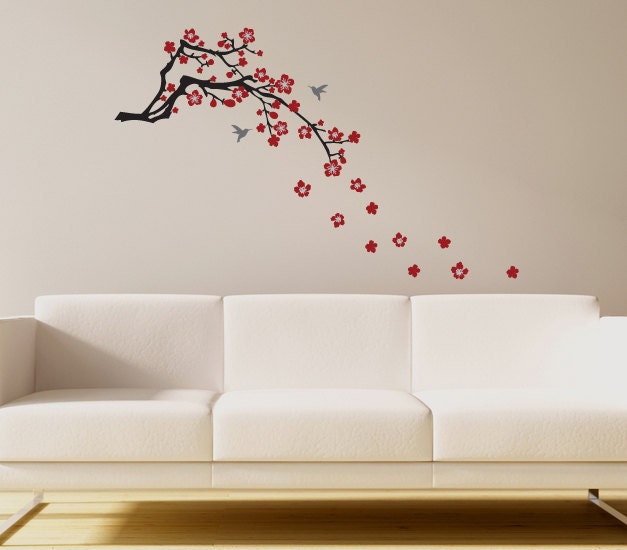 Cherry Blossom Branch Vinyl Wall Decal for Nursery, Kids, Childrens Room, Living Room, Bedroom