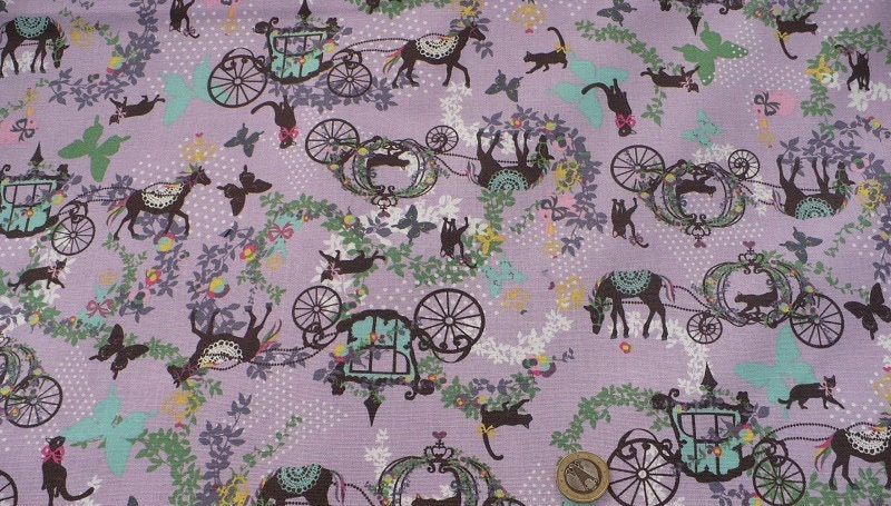 Kayo Horaguchi Fabric- Fairy Tale Carriages in Lilac-Japanese Import Fabric