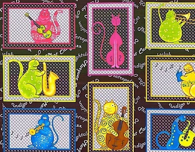 Phat Cat Jazz  Panel -  Black - by BellaLu Studios for South Sea Imports - 24" Panel Fabric