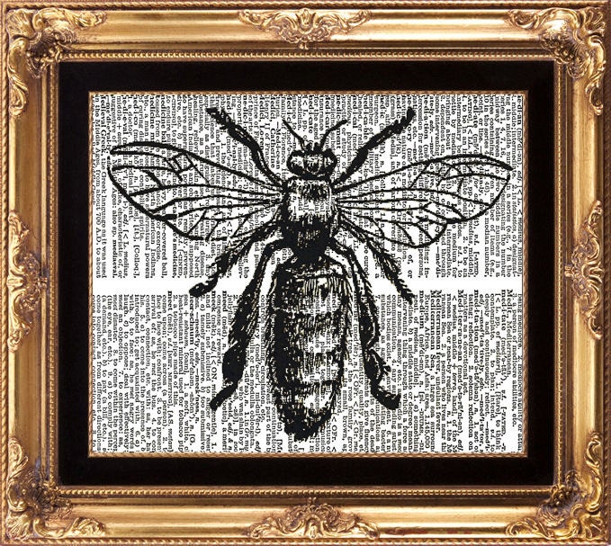 BEE Vintage Dictionary Art Print on Page to Frame Room Home Decoration Interior Design Black and White Handmade Art