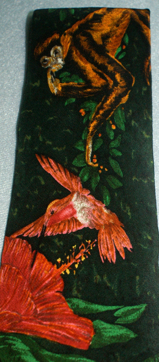 Vintage Mens Tie, World Wildlife Fund, Jaguar, Monkey, Frog, Hummingbird, Silk