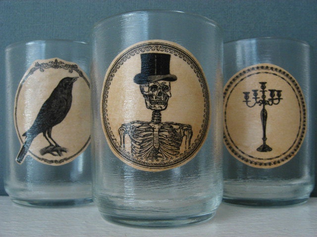 Gift Under 10 - Candle Votives - Funeral Formal - Skeleton - Raven