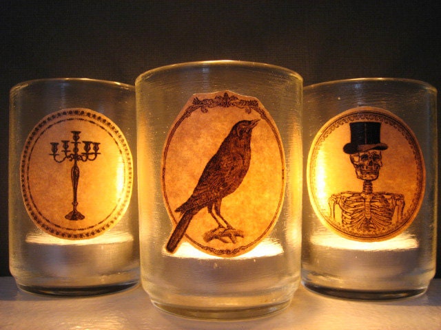 Gift Under 10 - Candle Votives - Funeral Formal - Skeleton - Raven