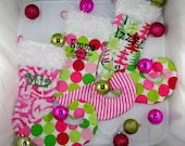 Fun, Unique, Girly, Pink and Green personalized Christmas stockings
