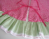 46" Hot pink polka dots and lime green stripe whimsical Christmas tree skirt with ruffle