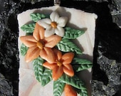 Faux Mother of Pearl Polymer Clay Pendant "Peaches and Cream"