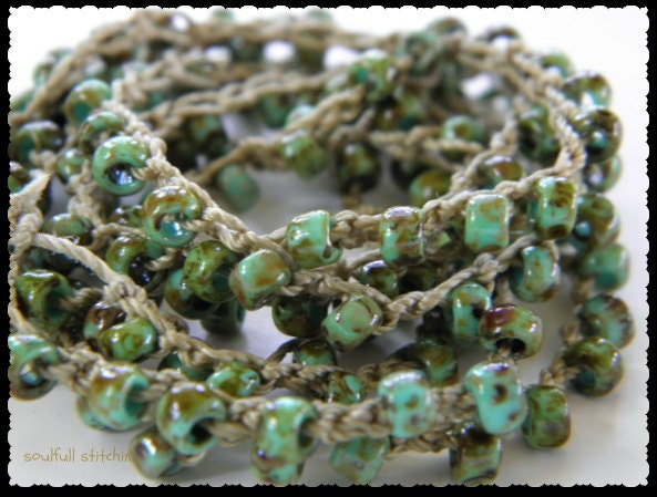 Beaded Crochet Wrap Bracelet Long Beaded Necklace Plus Size Jewelry Turquoise Beaded Wrap Jewelry